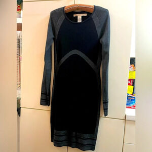 Max Studio Women's Sweater winter midi Dress Black/ grey Long Sleeves Sz XS